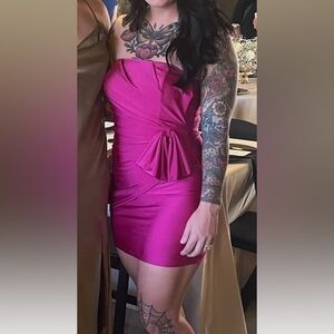 Michael Costello Pink Asymmetrical Ruffled Strapless Dress